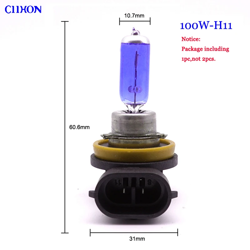 1pc-100W-H11 Ciihon белый галогенные лампы H1 H3 H4 HB2 H7 H8 H11 9005 HB3 9006 9012 H15 55 Вт 100 Вт кварцевое стекло Автомобильные светодиодные лампы фар - Испускаемый цвет: 1pc-100W-H11