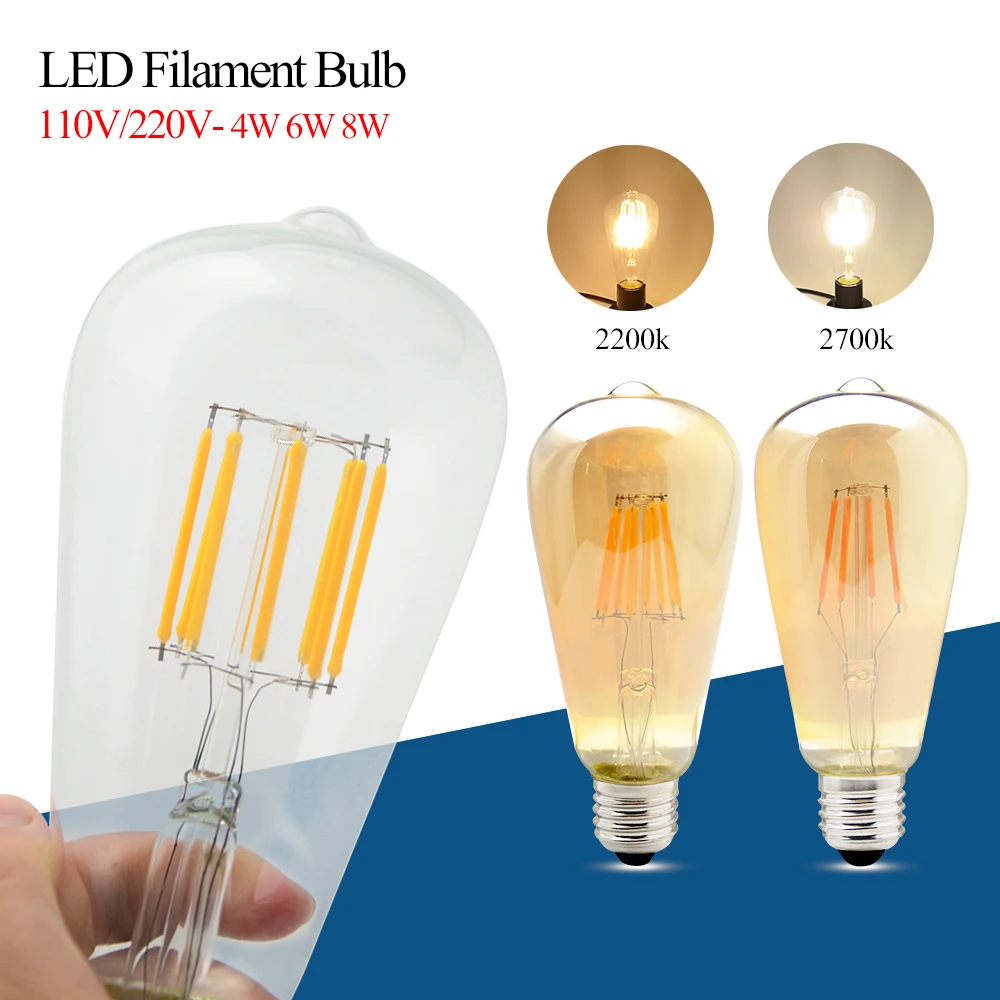 Светодиодная лампа накаливания E27 8 Вт 6 4 110 В 220 В|light digital|light hotellight up foam stick |