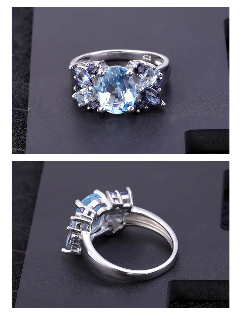 Gem's Ballet 3.47Ct натуральный голубой топаз мистический кварцевый камень кольцо 925 пробы серебро Mona кольца Lisa для женщин