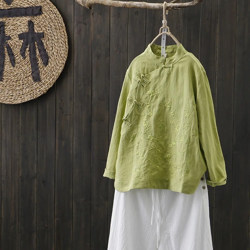 Китайские Cheongsam топы для женщин Свободные Ретро Винтажные чайная рубашка женская
