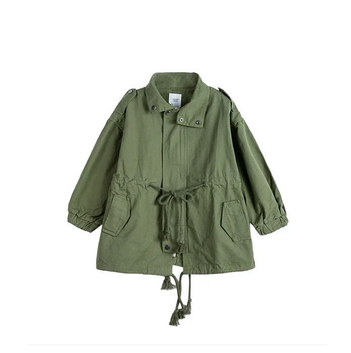

korean style baby girls fashion long sleeve trench coats 2-7 years solid color loose casual Lashing coat children jackets