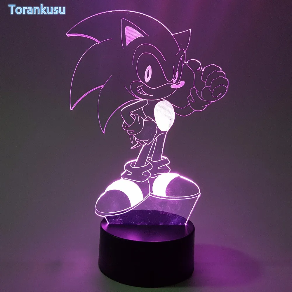 Sonic The Hedgehog экшн-фигурка Sonic 3D ночник визуальная Иллюзия светодиодный RGB меняющаяся лампа звуковая модель игрушка кукла 3D03