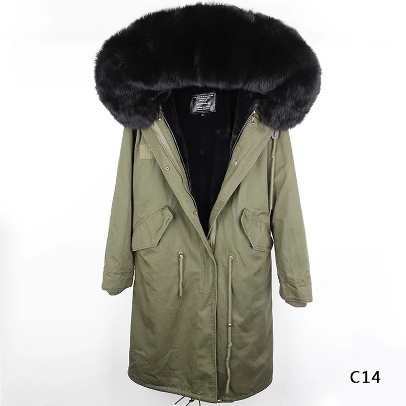greenfox fur collar Зимняя женская куртка с натуральным мехом размера плюс, парка из натурального меха енота, черная длинная куртка с подкладкой из меха енота для женщин - Цвет: greenfox fur collar