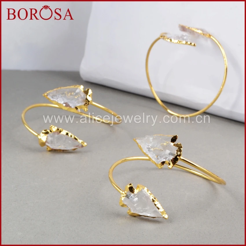 Браслет модный BOROSA из грубого натурального белого кварца с кристаллами друзи, золотого цвета, для дам, 5 шт. G0528