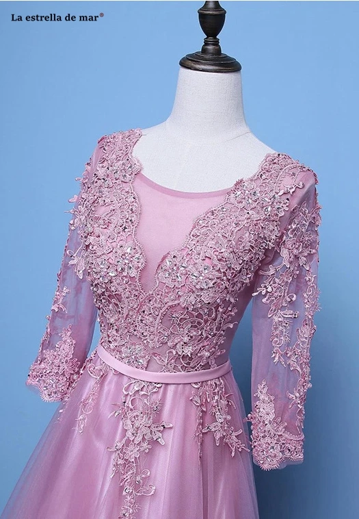 

Vestido boda mujer invitada2019 new newScoop lace crystal long sleeve a Line silver burgundy blush bridesmaid dresses long weddi