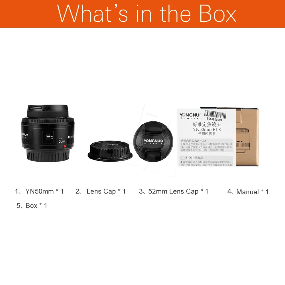 Объектив YONGNUO YN50mm f1.8 YN EF 50 мм f/1 8 AF апертура YN50 автофокус для цифровых зеркальных