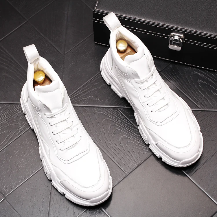 2020 New High quality Fashion Men's Black white Casual Round Toe platform Shoes Man Trending Leisure high tops | Обувь