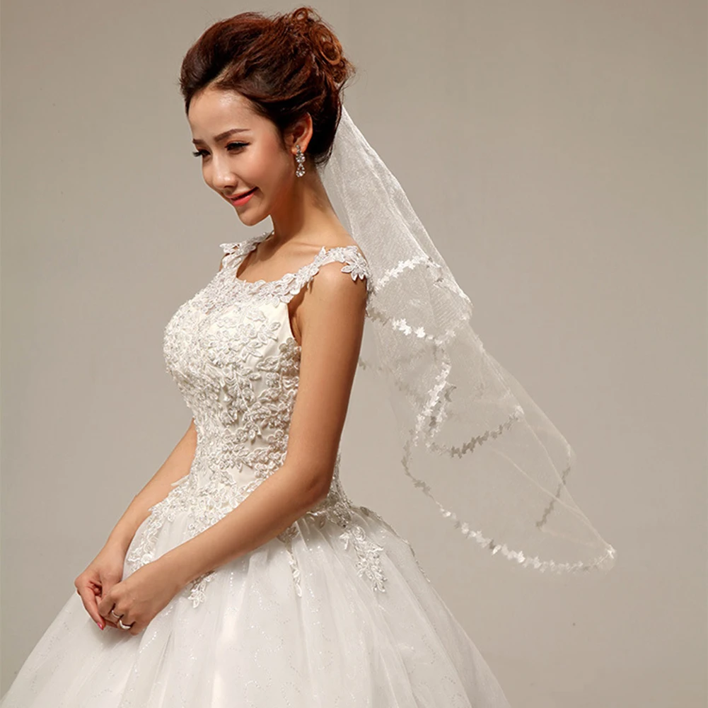 Fashion Women's Wedding Veil Bridal Single Layer Embroidered Lace for Bride Headpiece | Hair Claw