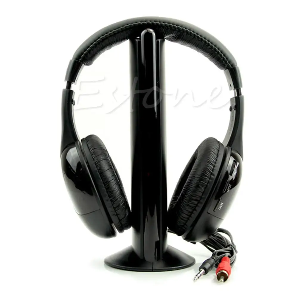 Черный 1 комплект Новые стильные 5 в 1 Hi-Fi беспроводная гарнитура наушники для ТВ DVD MP3 PC - Цвет: Черный