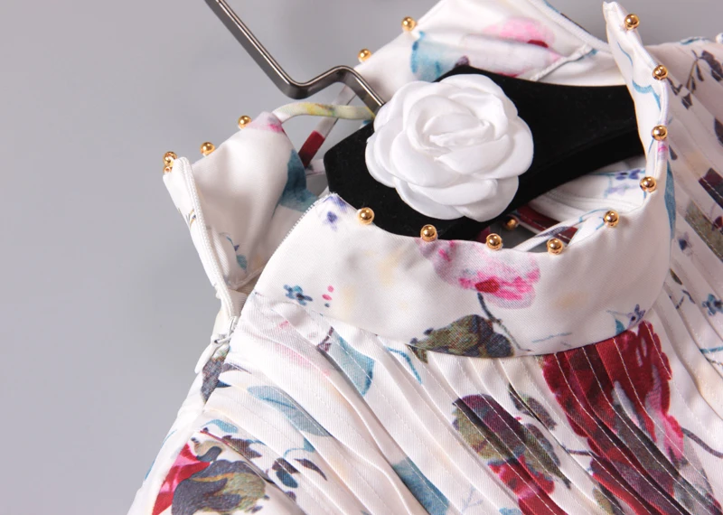 Видеть оранжевый Fashion Show дорогой парчи Florals взлетно-посадочной полосы платье Для женщин ручной работы Бисер стенд бинты Вернуться плиссированное платье