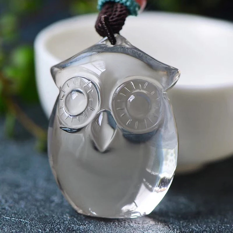 

Wholesale White Natural Crystal Pendants Carved Owl Pendant Sweater Chain Necklace Lucky for Women Men Original Crystal Jewelry