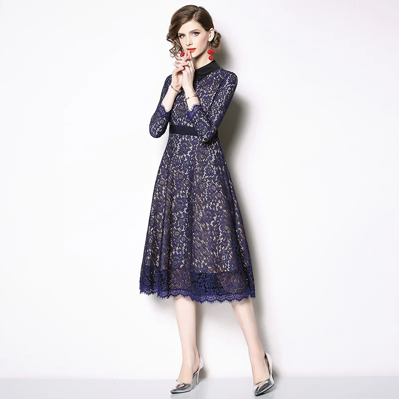 Весенняя одежда с длинным рукавом Винтаж кружевное платье Robe Femme Hiver 2021 миди