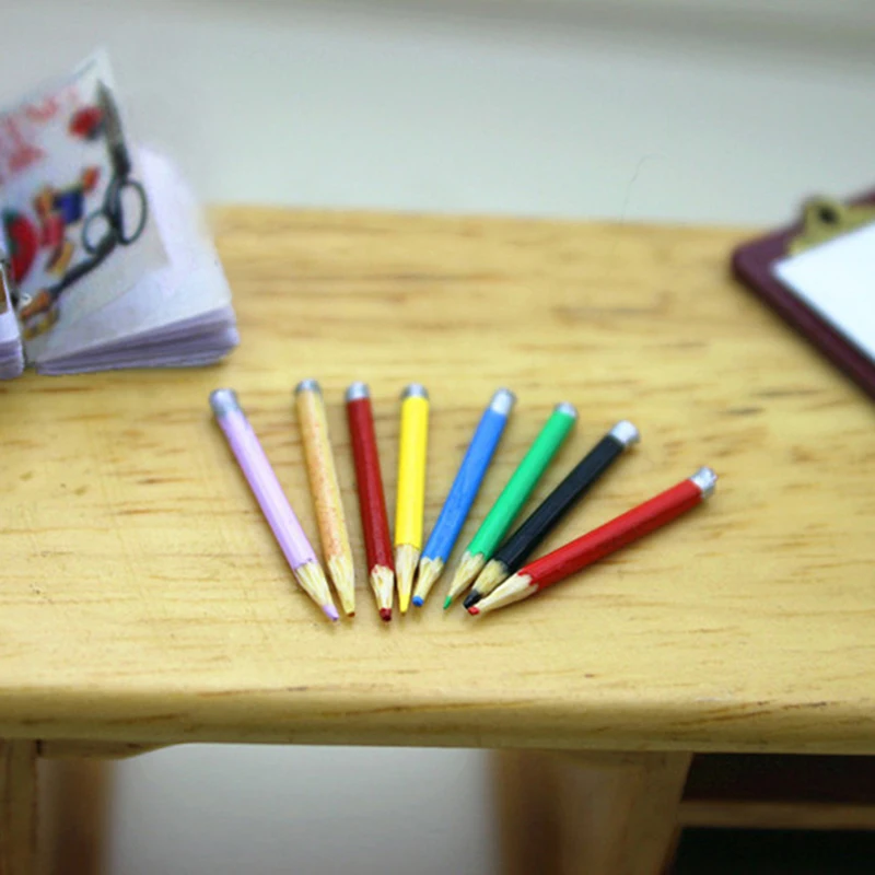 8 Pcs/lot 1/12 Dollhouse Miniature Accessories Mini Colorful Pencil Model Doll New Arrival | Игрушки и хобби
