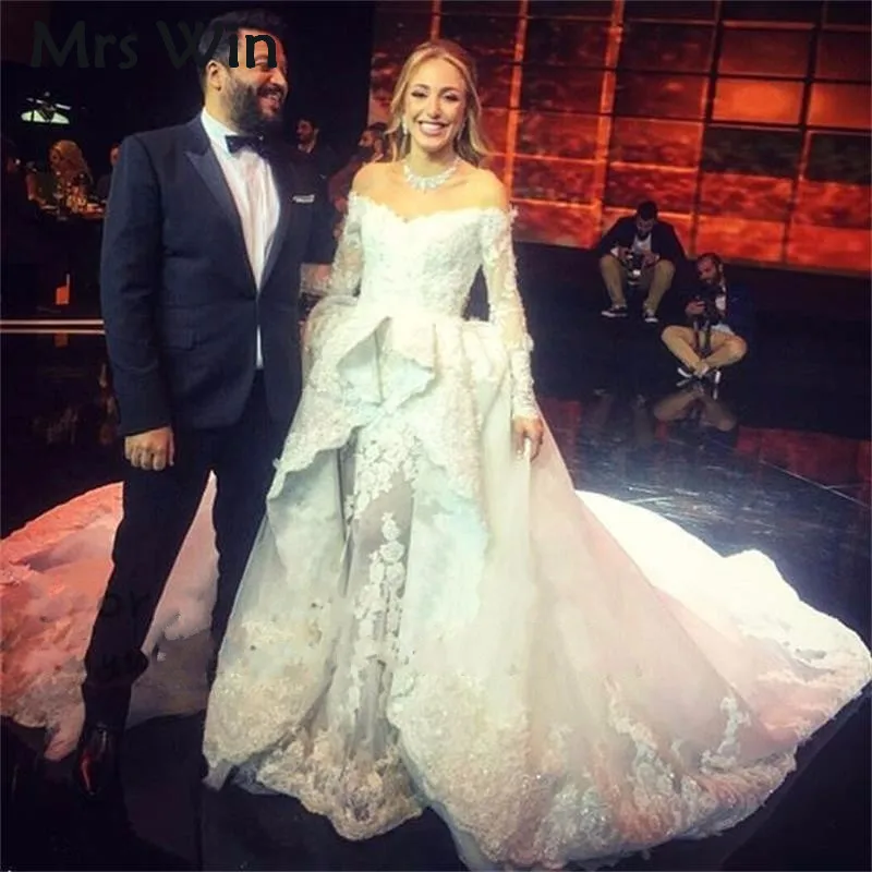 Свадебное платье 2017 роскошная кружевная аппликация русалка длинный рукав в пол