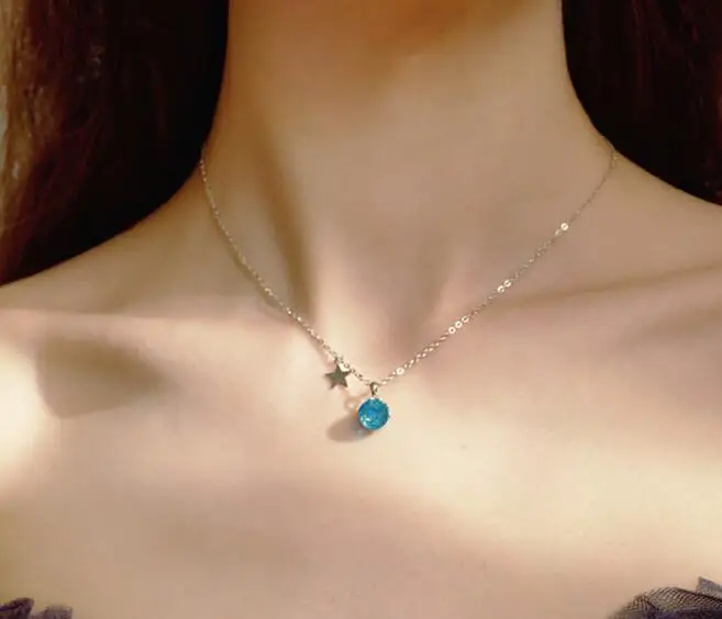 Necklace Реальные. Твердые 925 пробы серебряные ювелирные изделия голубой камень и звезда кулон ожерелье серьги комплект ювелирных изделий GTLX1748 - Цвет камня: Necklace