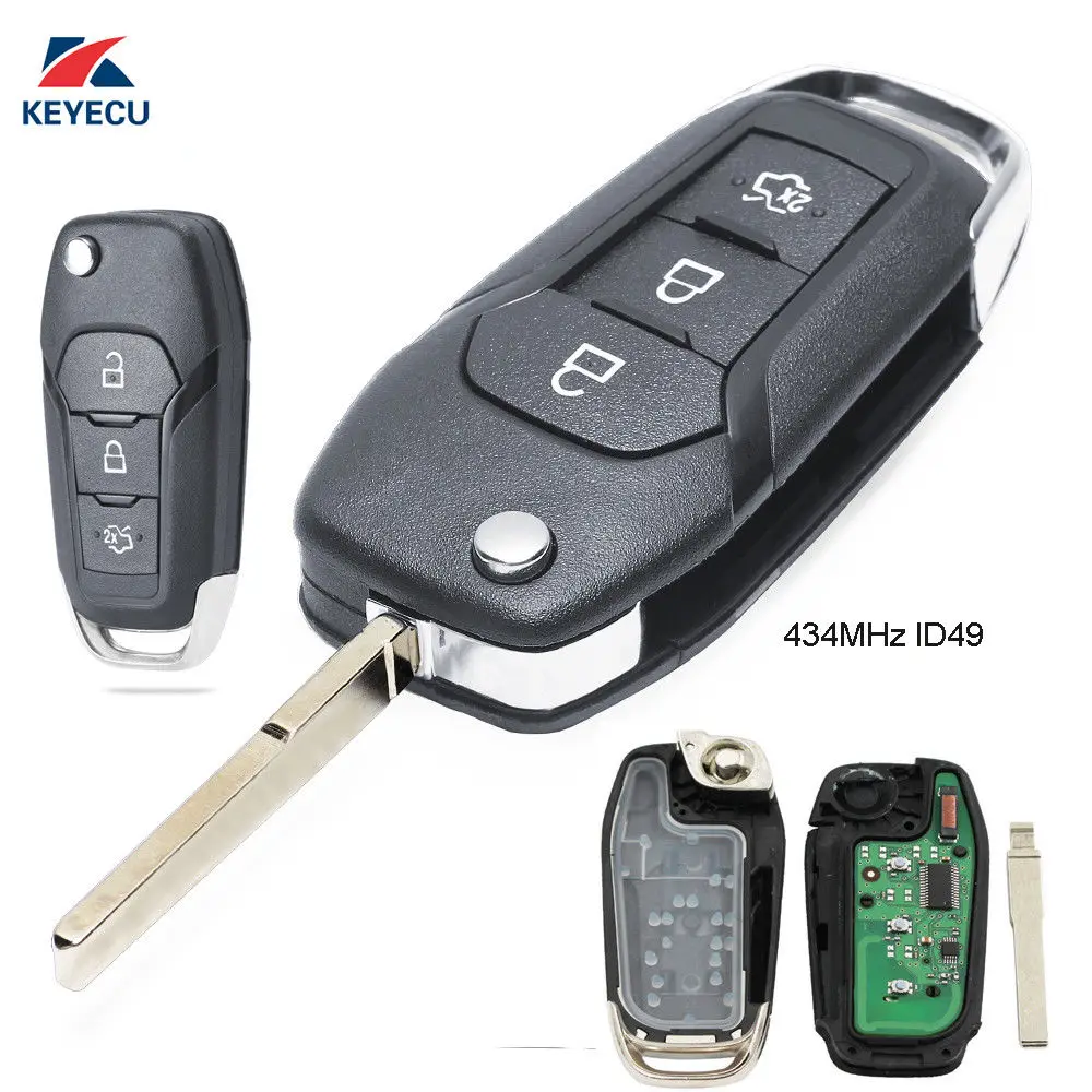 

KEYECU Folding Remote Key Fob 3Button 434MHz ID49 for Ford Furus 2014-2017 3PCS/Lot