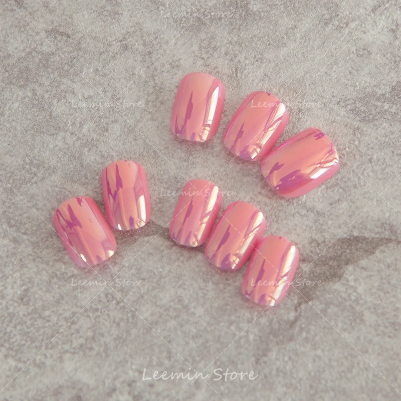 Накладные ногти розовый маникюрный Зеркальный цвет ногтей Светоотражающая