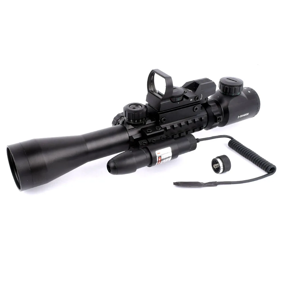 

Riflescope Optics 3-9x40 Night Vision Optical Illuminated Sight Rifle Scope AR15.223/.308 with red dot red laser