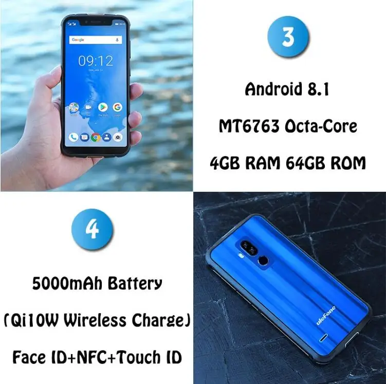 Ulefone Броня 5 85 &quotMTK6763 Octa Core 5000 mAh Быстрое беспроводное зарядное устройство 4 GB + 64 16MP