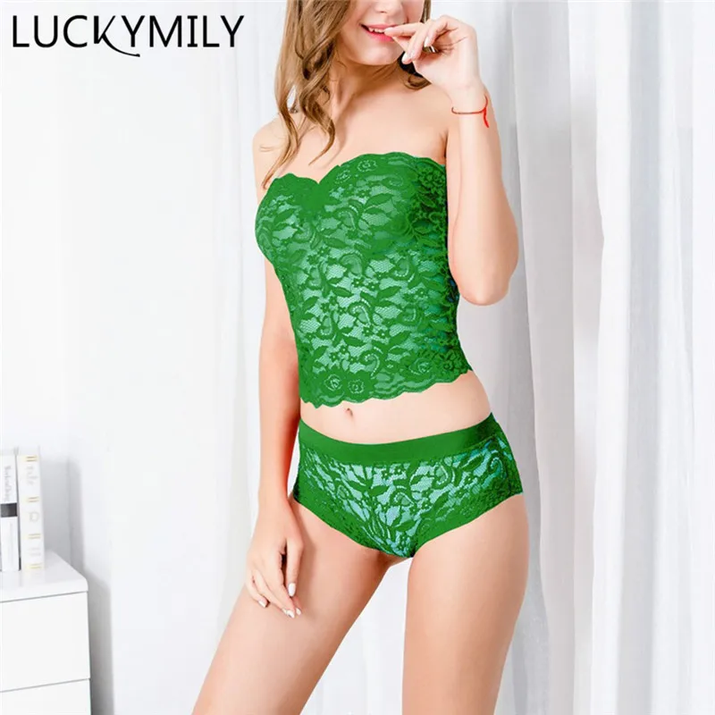Luckymily горячие женские сексуальные корсет Кружева Push Up жилет топы бюстгальтеры трусы комплекты Нижнее белье стринги пикантная обувь комплекты эротического белья - Цвет: Green