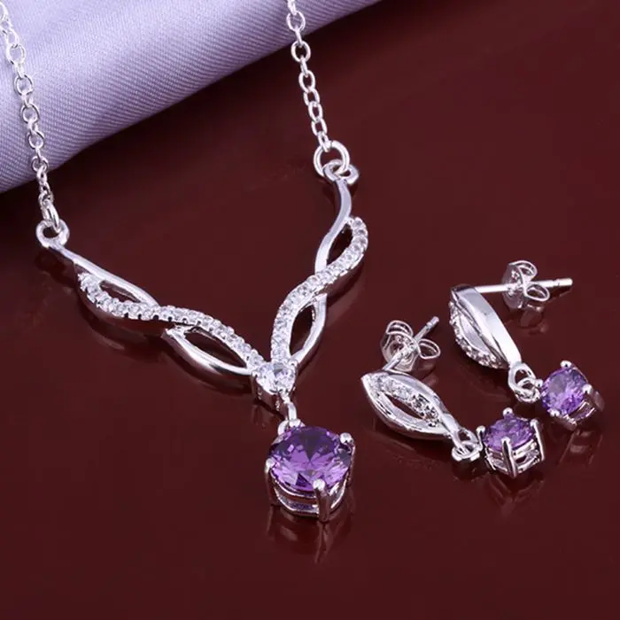 Комплекты ювелирных изделий из стерлингового серебра серебряные фиолетовые