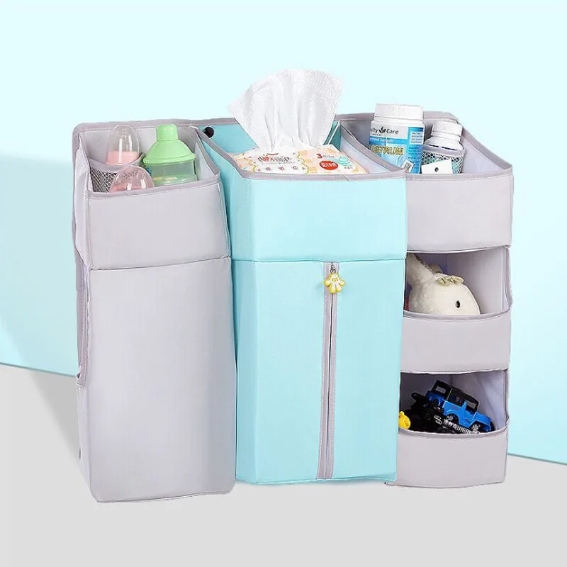 Gray Blue Portable Baby Crib Organizer Bed Hanging Bag for Baby Essentials Diaper Storage Cradle Bag Bedding Set Diaper Caddy VS SUNVENO - Цвет: Gray Blue