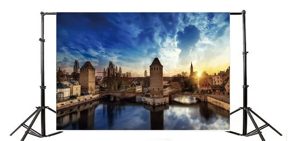 Фотофон природа пейзаж Страсбург средневековый мост понты Couverts Франция закат