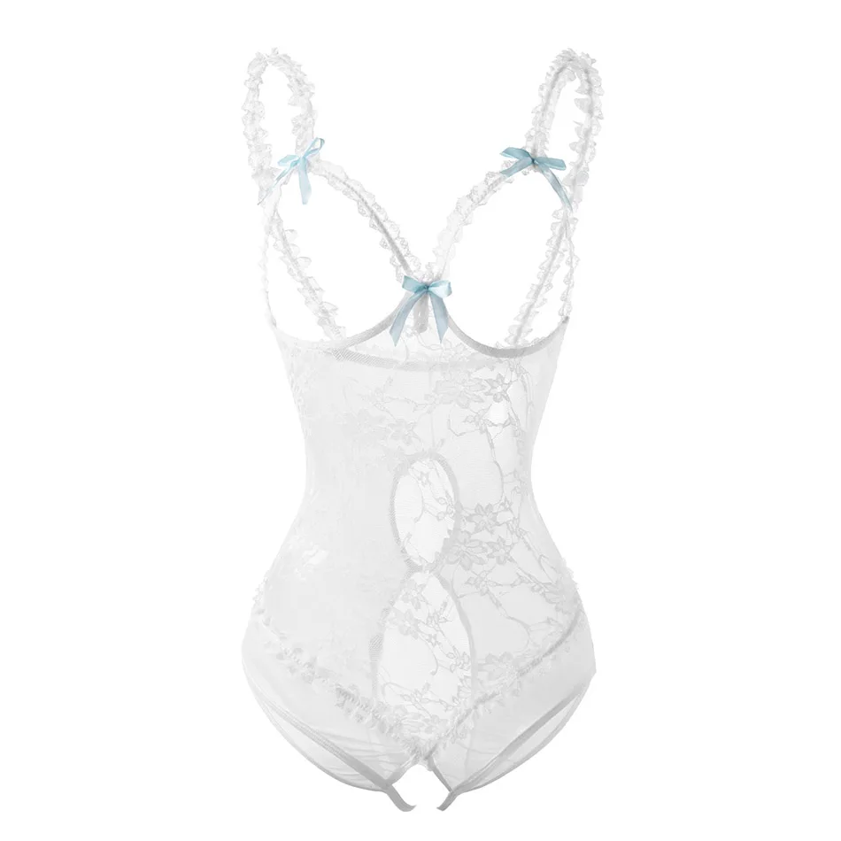 White MS, ragdoll, размера плюс, 5XL, открытая промежность, сексуальное женское нижнее белье, кружевной открытый бюстгальтер, прозрачный, Babydoll, платье, Эротические костюмы, Nuisette DeepV - Цвет: White