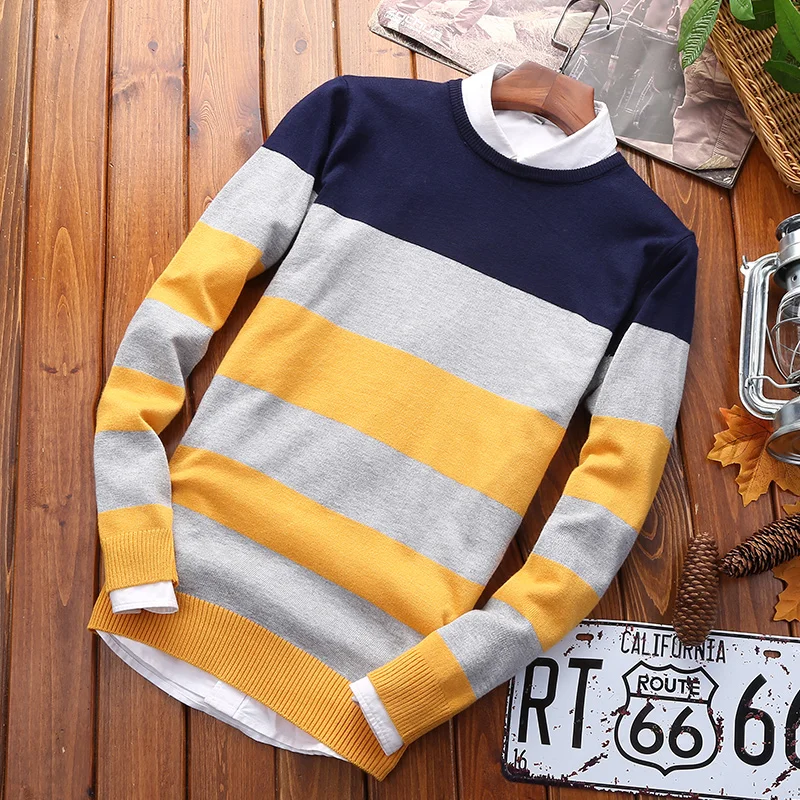 NEW 2017 Winter Mens Fashion Long Sweaters and Pullovers Men Brand Clothes Wool Sweater Male Outerwear Striped Knitted | Мужская одежда