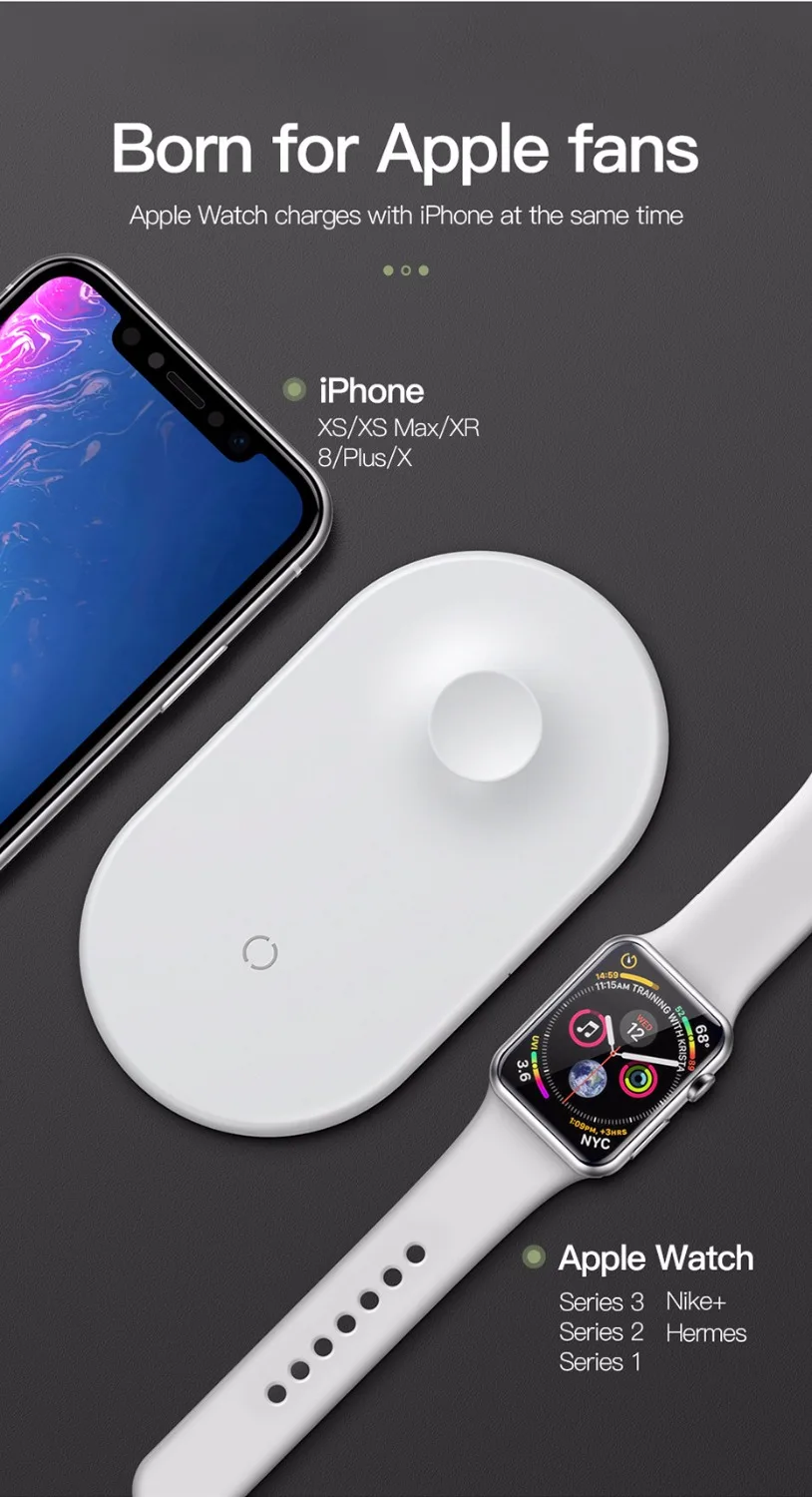 Baseus 2 в 1 Беспроводное зарядное устройство для iPhone X XS Max XR Apple Watch 3 2 зарядное устройство для samsung S8 S9 10 Вт быстрая Беспроводная зарядная площадка