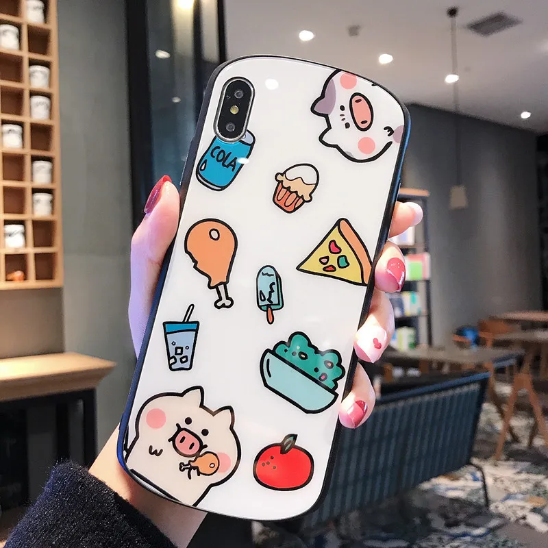 Роскошный стеклянный чехол для телефона Iphone Xr 8 Plus 7 Xs Cute Pig Printing Capa plus Max роскошное