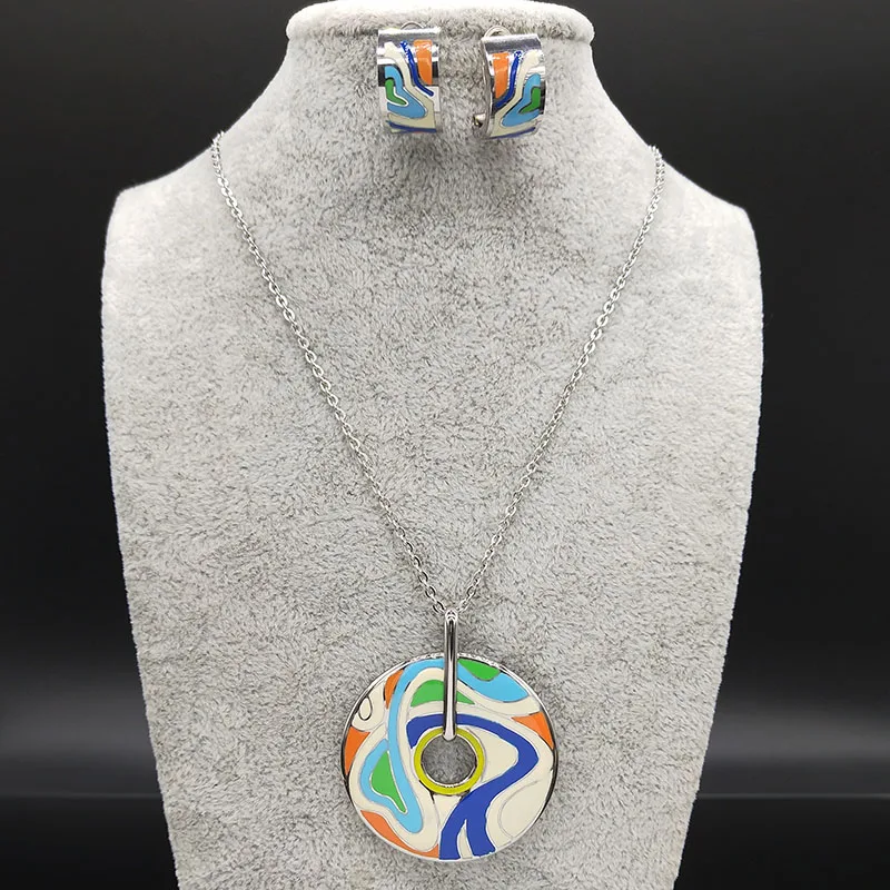 2019 Модный Синий Геометрический набор украшений для женщин из нержавеющей стали