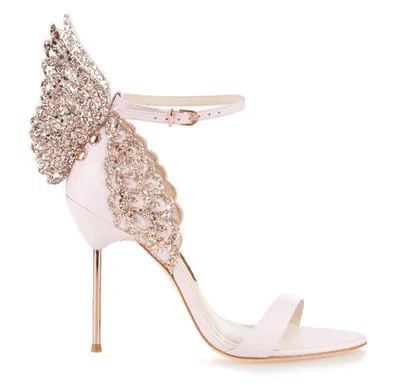 High-end Women Pinnk Butterfly Sandals Metal Stiletto Heel Metallic Cut-outs Pumps Bling Crystal Celebrity Wedding Shoes | Обувь