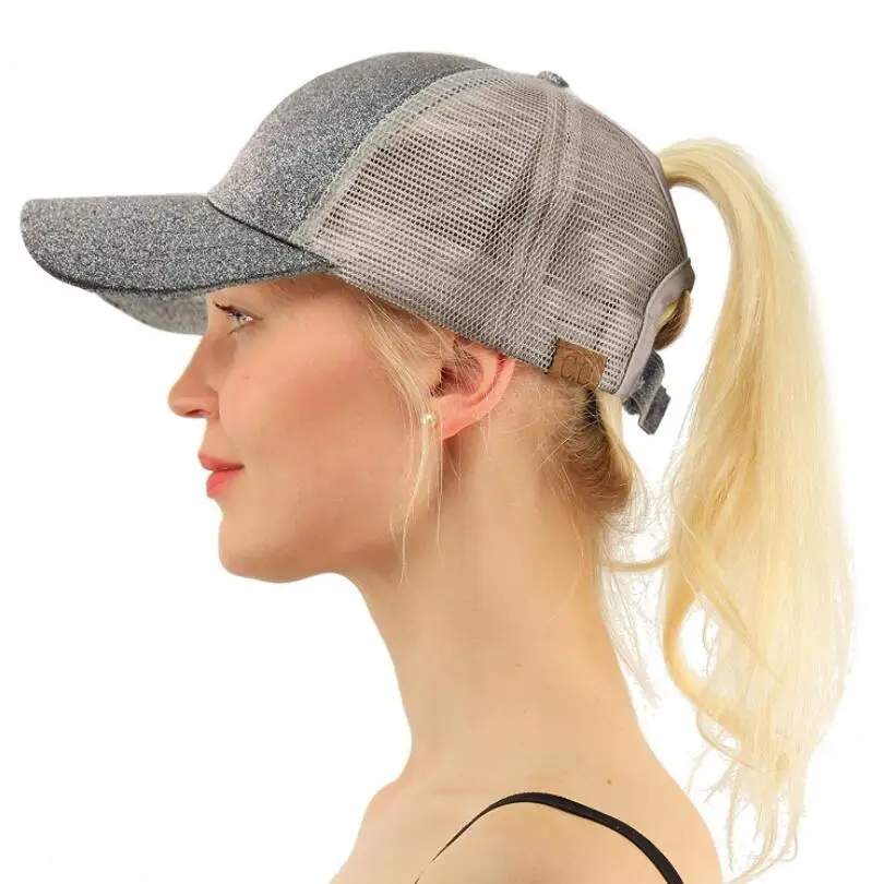 Блеск хвостик Бейсбол Кепки Для женщин хип-хоп Кости Snapback летние сетчатые Шапки