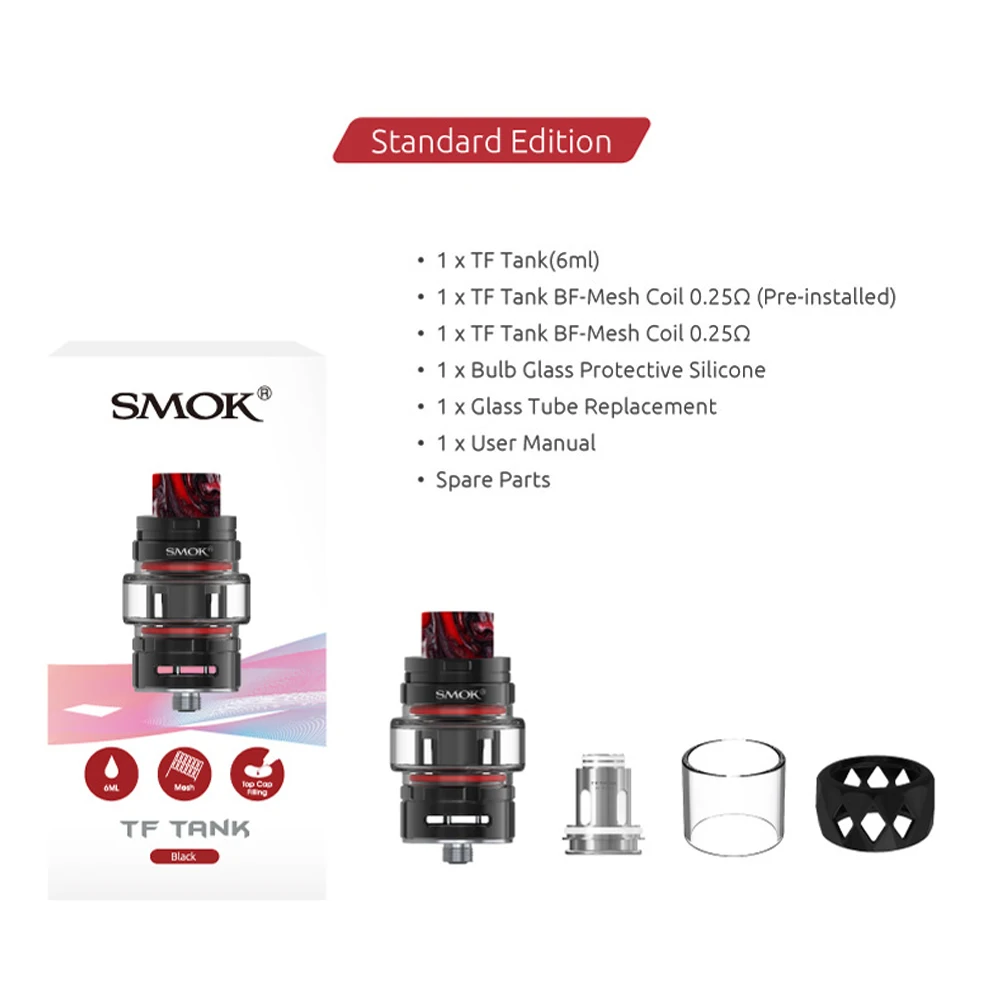 Оригинальный SMOK TF бак 6 мл электронная сигарета вейп атомайзер 510 резьба T F сетка