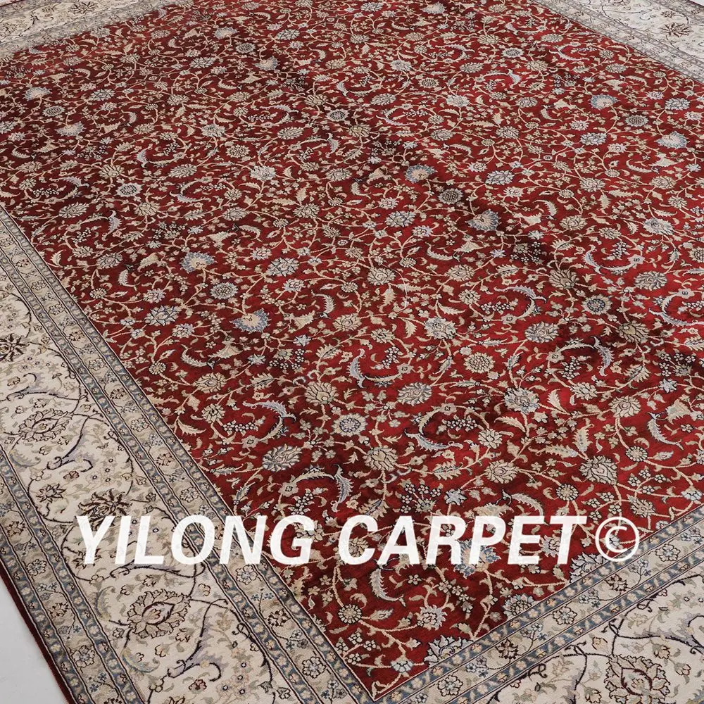 YILONG 9'x12' красный ручной УЗЕЛКОВЫЙ дворцовый ковер традиционный шелковый