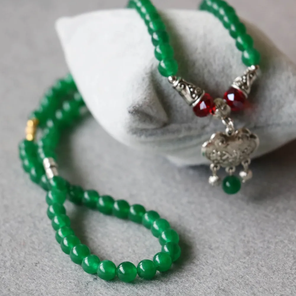 Женский многослойный браслет из халцедона с подвеской-замком 6 мм | Украшения и