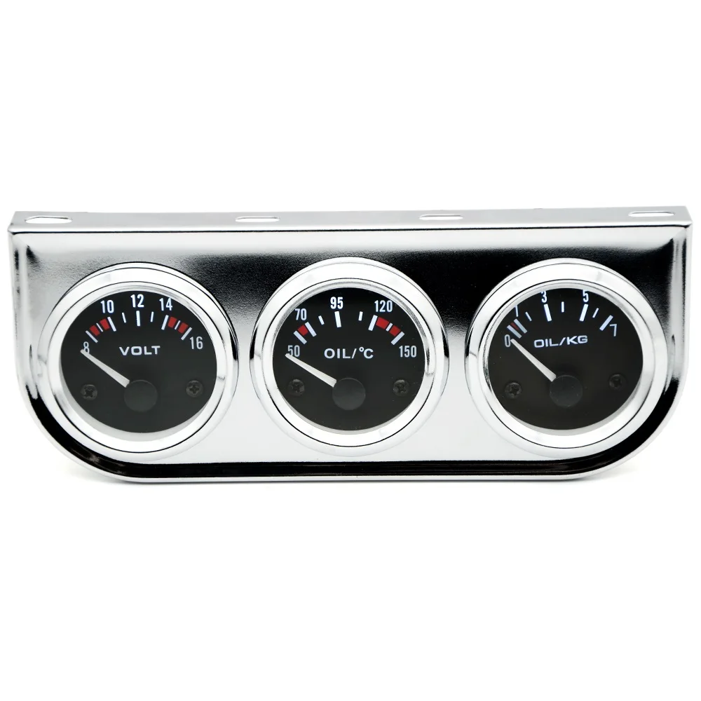 

Вольтметр давления масла, 52 мм, комплект тройного манометра 3 в 1, черная/хромированная рамка, черная/белая лицевая панель с датчиком температуры и давления