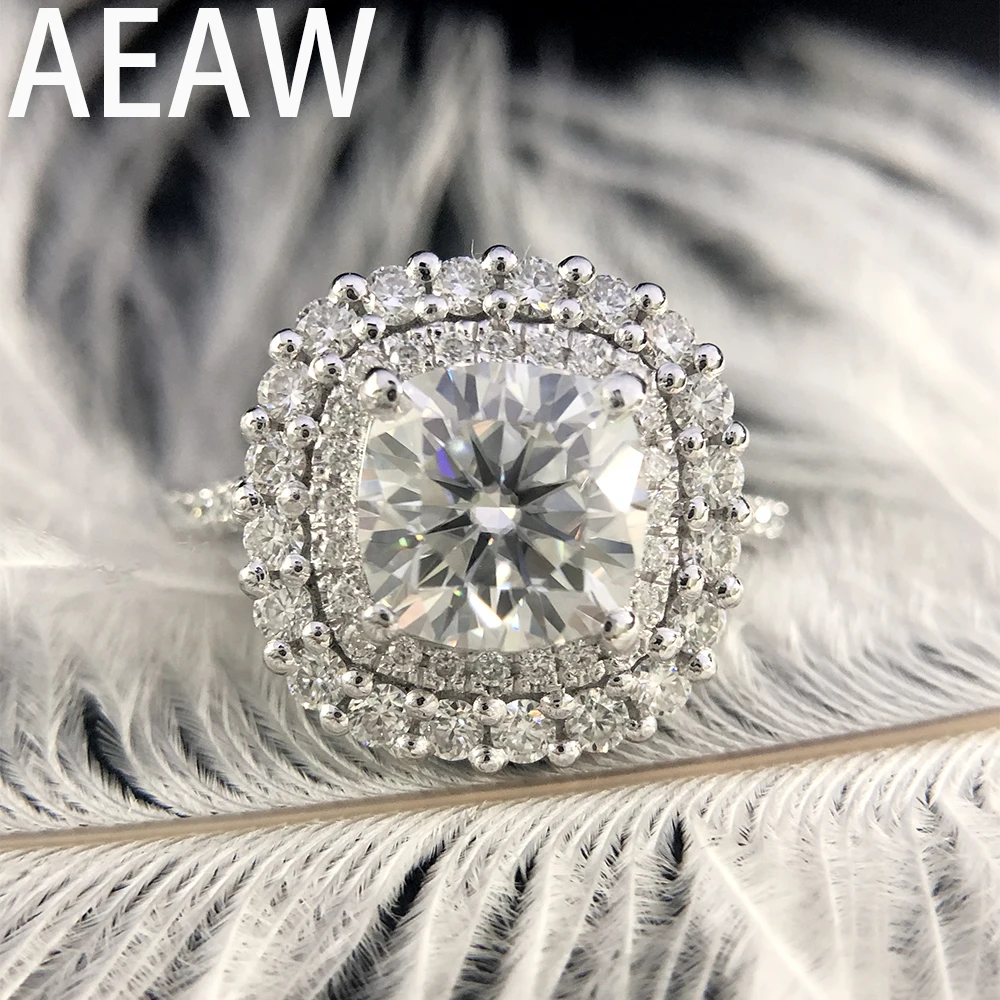 

AEAW PT950 2ct Center 7.5mm EF color Cushion Cut Moissanite accents Moissanite double halo ring