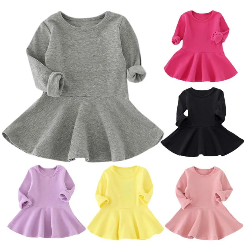 Baby Girls Dress 2018 Summer Candy Color Long Sleeve Solid Princess Casual Toddler Kids for girls Daily party sweet color | Детская
