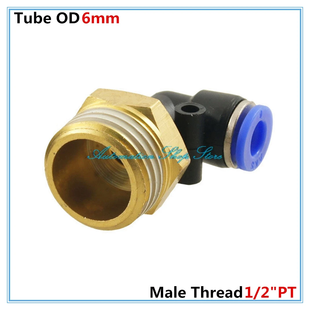 

5PCS L Shaped 1/2"PT 20mm OD male thread to 6mm hole Diameter Piping Pneumatic Quick Fitting Connector Fittings PL6-04