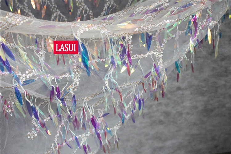 LASUI 1 ярд = 1 лот, 5 цветов, красивая кружевная ткань с кисточками и блестками, волшебное цветное платье с блестками для выступлений, вечернее платье W0096