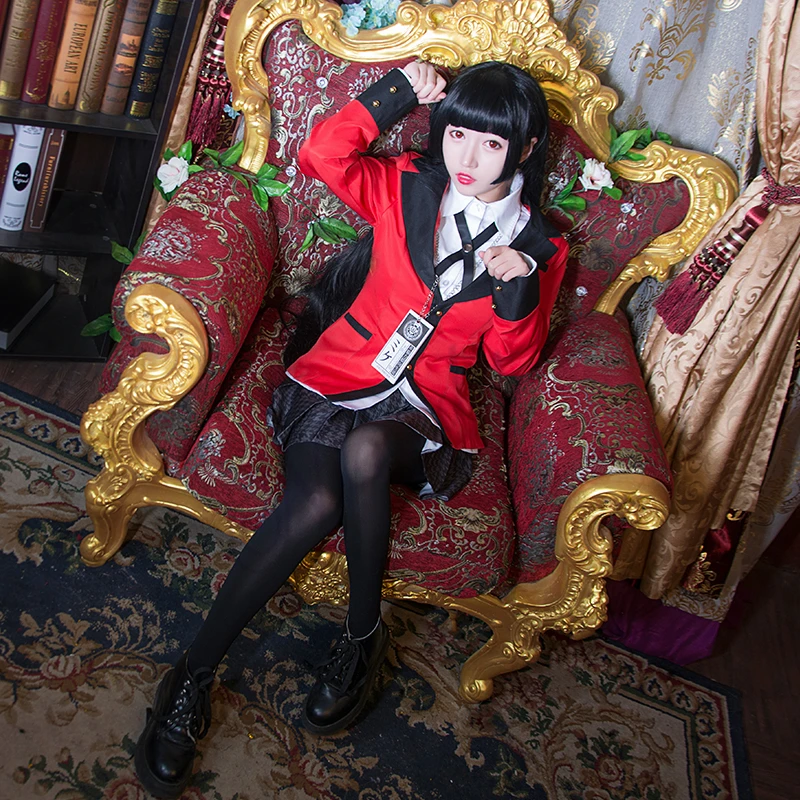 

Hot Cool Cosplay Costumes Anime Kakegurui Yumeko Jabami Japanese School Girls Uniform Full Set Jacket+Shirt+Skirt+Stockings+Tie