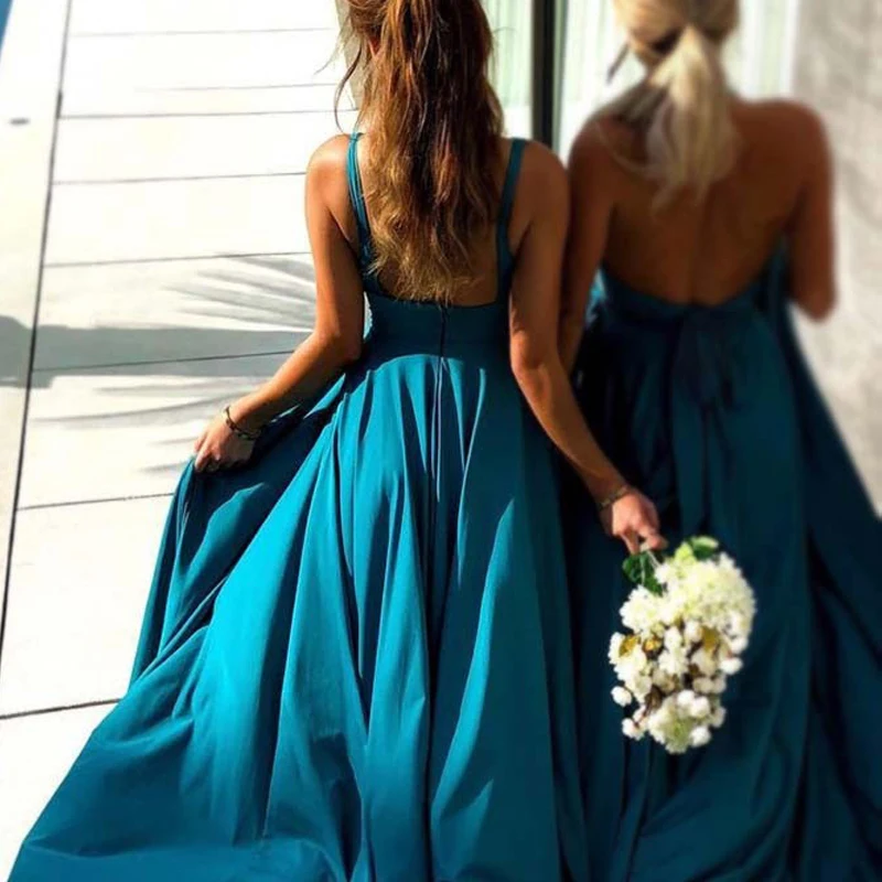 Sexy Autumn Women Dresses Deep V Neck Side Split Satin Backless Floor Length Boho Beach Bridesmaid Gowns Prom Party Dresses
