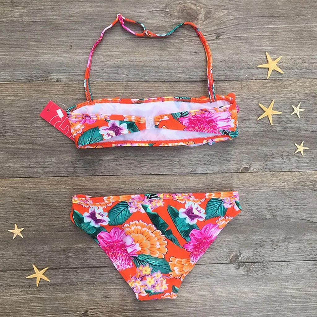 Детский купальник для маленьких девочек комплект бикини с оборками и помпонами