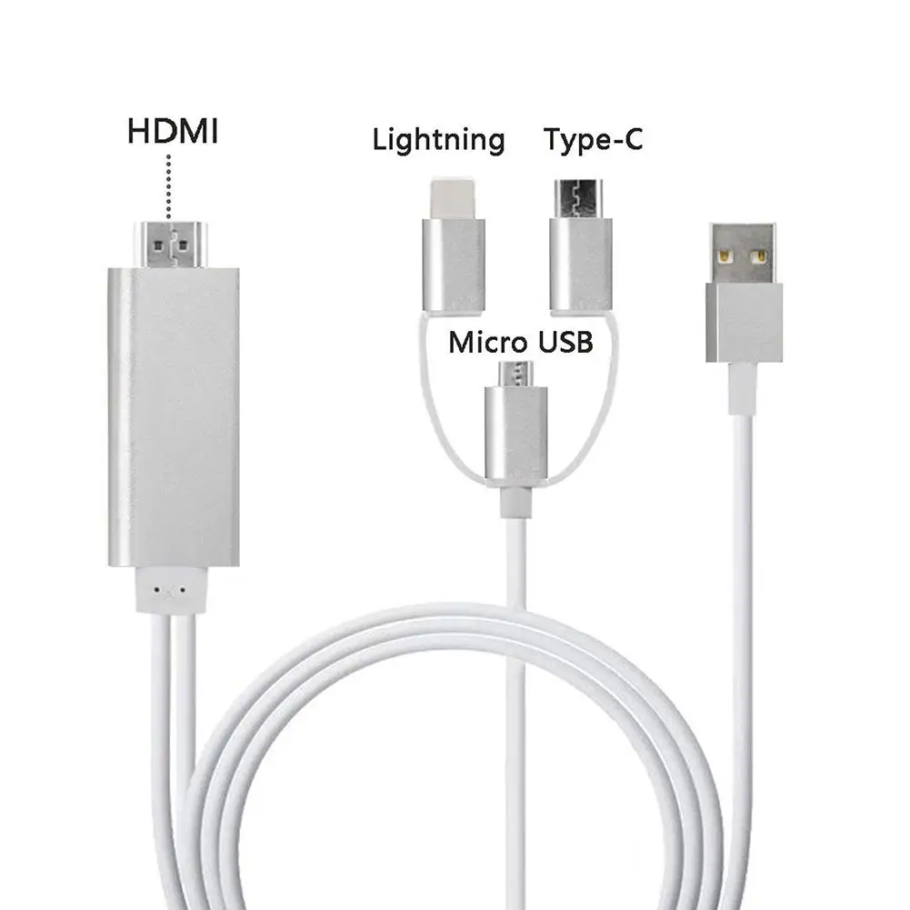 Кабель 3-в-1 Lighting/Type-C/Micro USB к HDMI зеркалирование экрана сотового телефона на ТВ