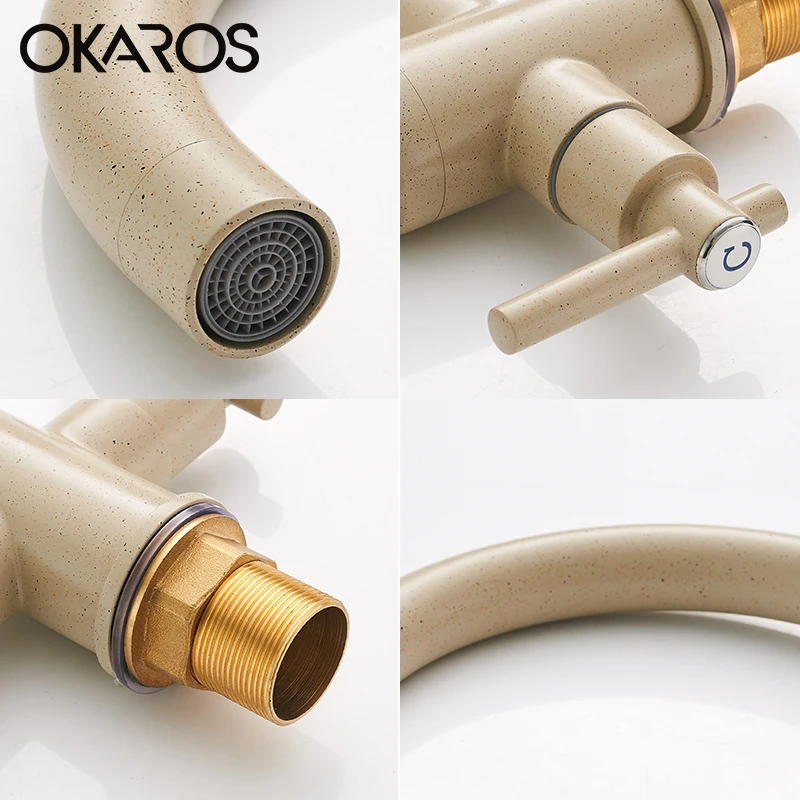 OKAROS, кухонный кран, бежевый, белый, в горошек, холодный, горячий, поворотный, двойная ручка, раковина, винтажная, кухонная раковина, смеситель для воды, TapTorneira