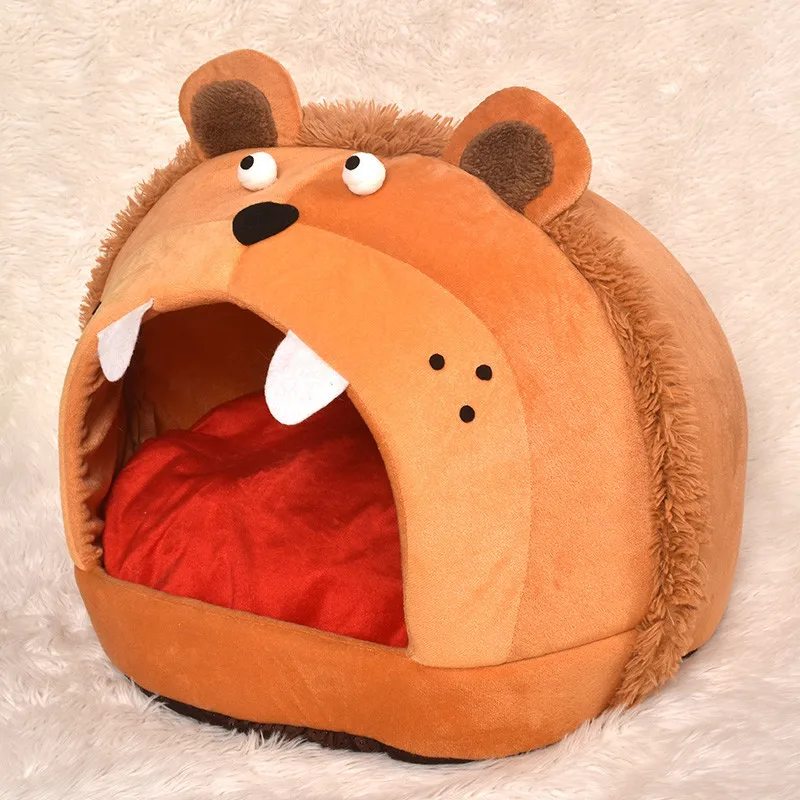 Lion Shape Cat Bed Pet House Soft Long Plush Cat Mat Dog Bed for Small Dogs Cats Nest Winter Warm Sleeping Bed Puppy Mat