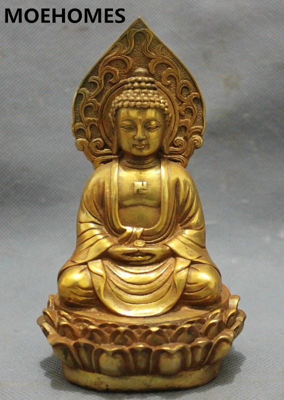 

MOEHOMES 5.5inch/chinese Collect gold-plated bronze pray bless shakyamuni Buddha statue metal handicraft Home decorations