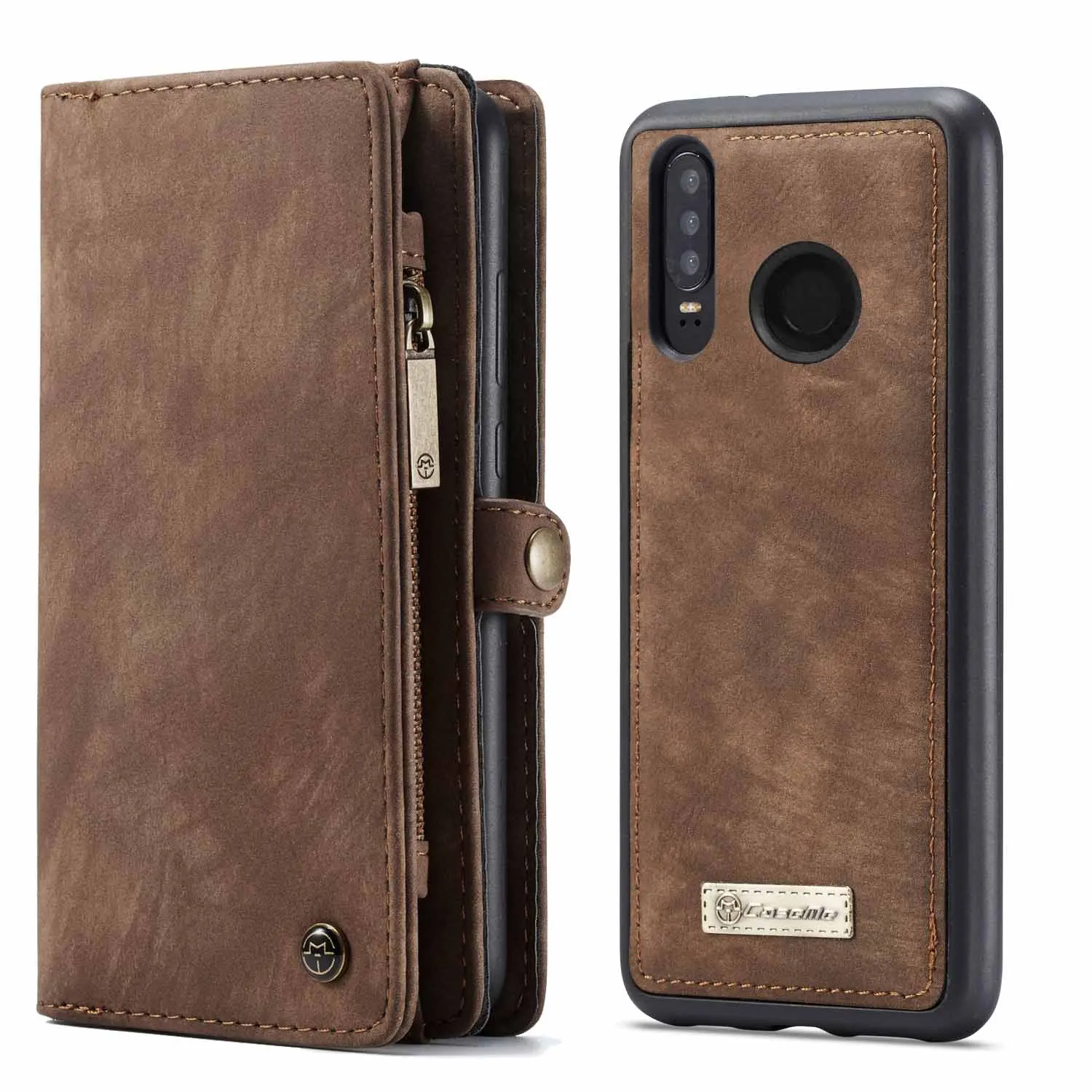 brown Для huawei P30 Lite Чехол Съемный 2в1 из натуральной кожи раскладной Магнитный чехол на молнии кошелек чехол для huawei P30 Pro P30 Coque - Цвет: brown